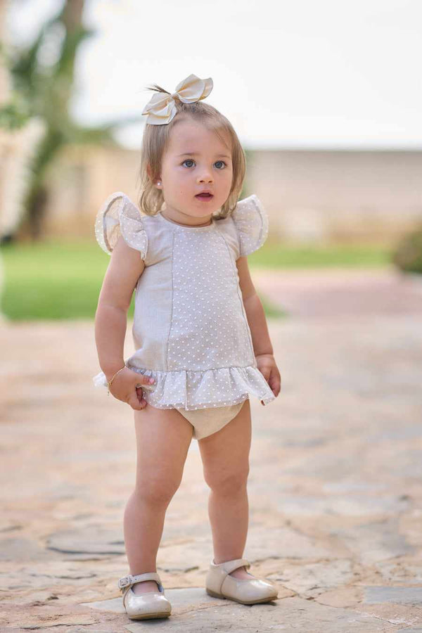 Rapife Girls Beige & Ivory Dress & Pants Set - 5282