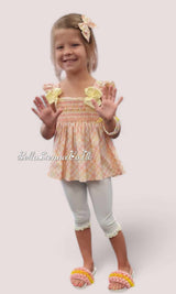 Pretty Originals Hand Smocked Multicoloured Check Leggings,Top & Hair Clip Set - MC01401