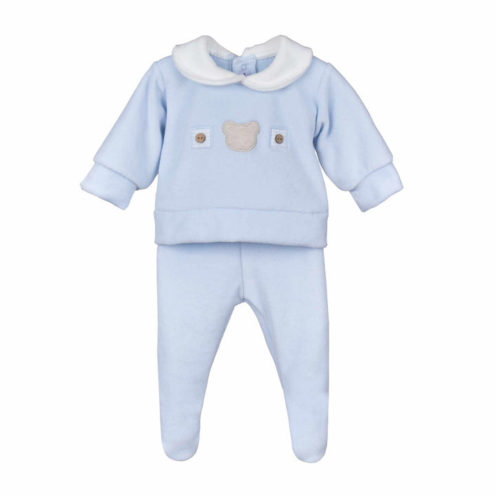Calamaro Blue Velour Two Piece Teddy Bear Set - 11002