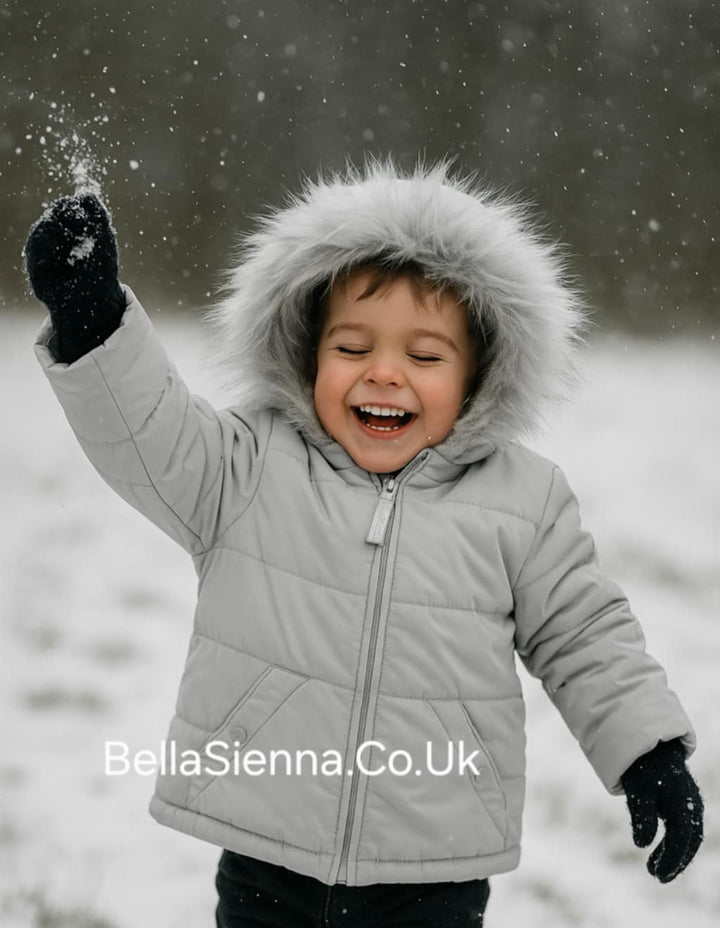 Mintini Boys Grey Coat With Faux Fur Hood - Winter  MB4704