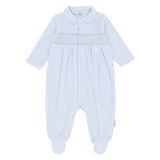 Blues Baby Unisex White Velour All In One Smocked Teddy Bear Babygrow Sleepsuit - BB2066W