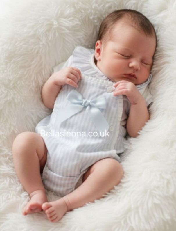 Little Nosh White And Blue Strip Dungaree Set 8003