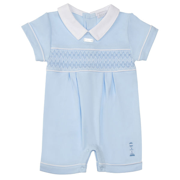 Boys Blue 100% Cotton Smocked Romper - 8006A