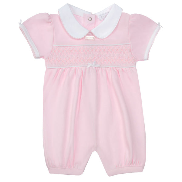 Girls 100% Cotton Pink Smocked Romper - 8011A