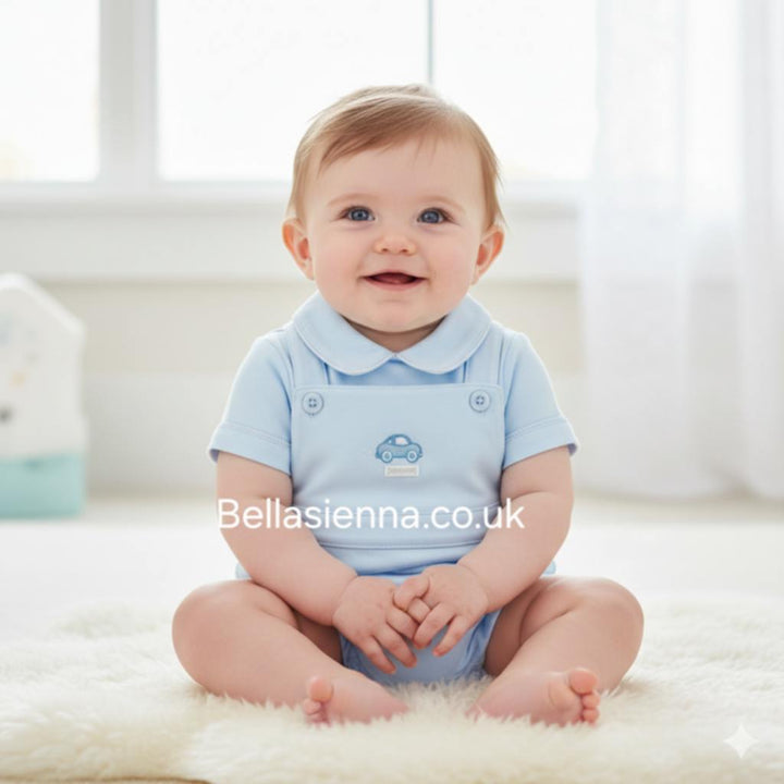 Boys Blue 100% Cotton Two Piece Dungaree & Top Set - 8015A