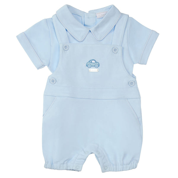 Boys Blue 100% Cotton Two Piece Dungaree & Top Set - 8015A