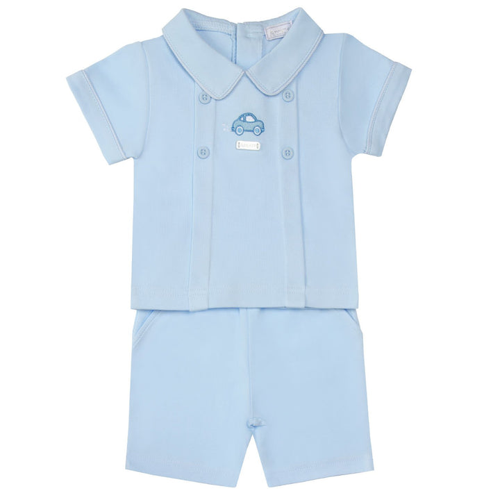 Boys Blue 100% Cotton Toy Car Design Shorts Set - 8017B