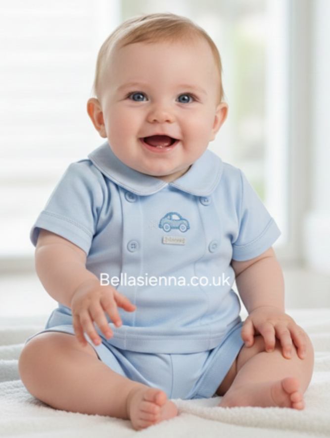 Boys Blue 100% Cotton Toy Car Design Shorts Set - 8017B