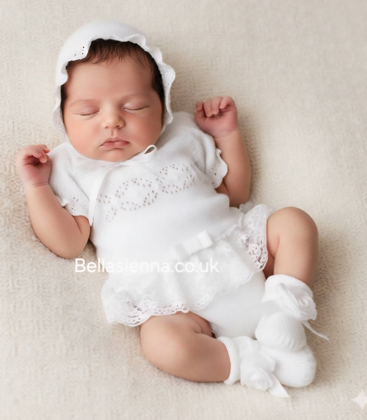 Mac ilusion Baby Four Piece Fine Knitted Outfit 8027 White