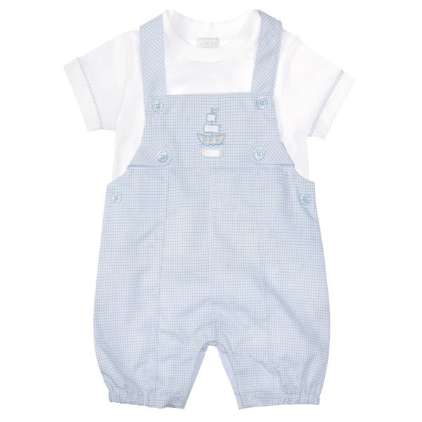 Boys Two Piece "ALL ABOARD" Dungaree & Top Set - 8035A