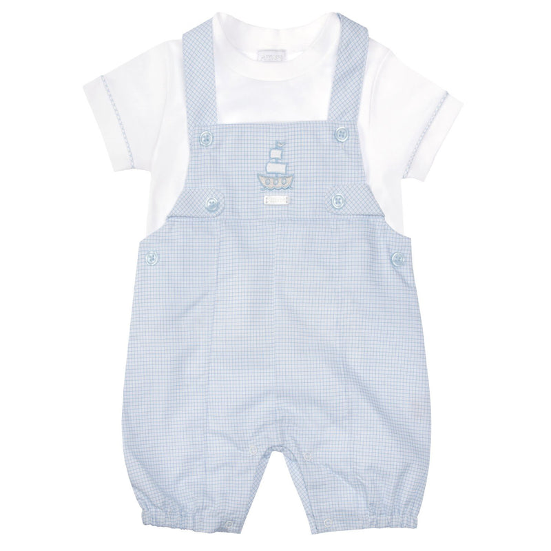 Boys Two Piece "ALL ABOARD" Dungaree & Top Set - 8035A