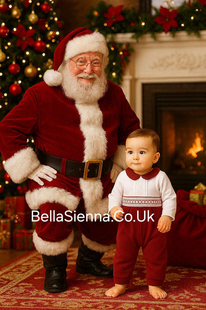 Boys Red & White Smocked Romper - AM0004