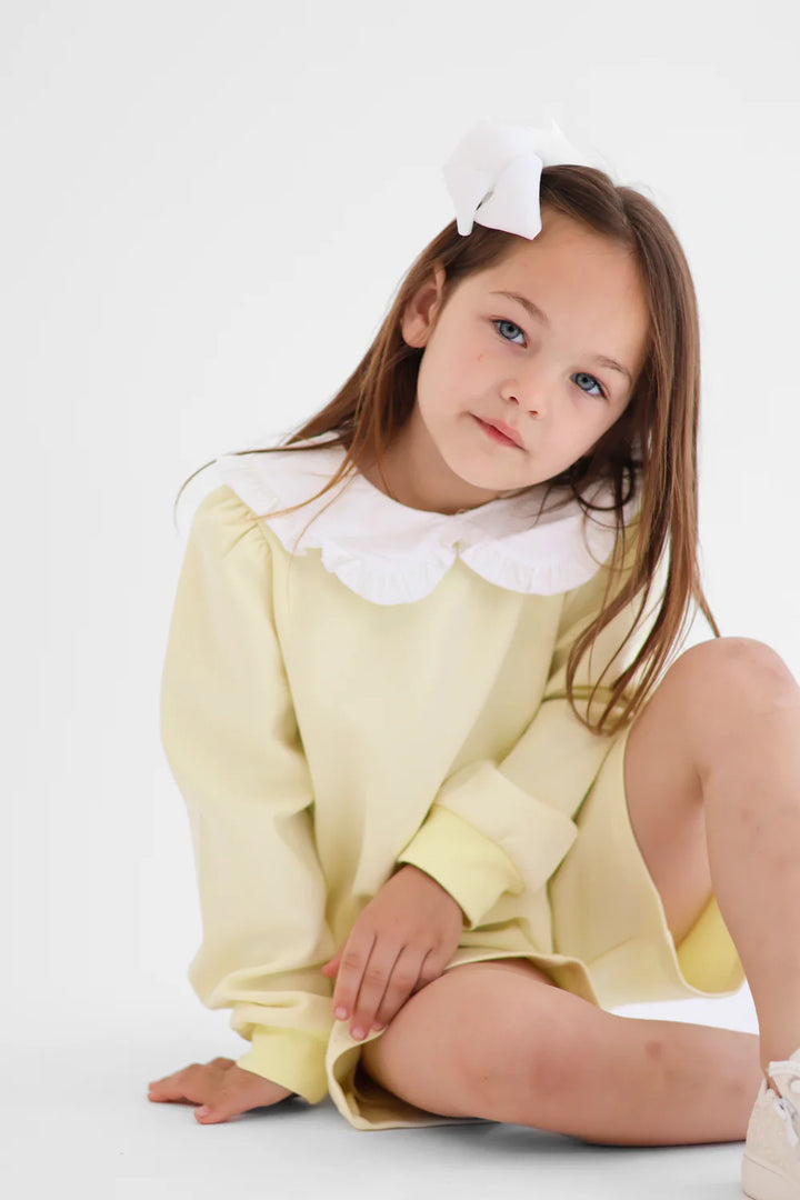 Harris Kids "Emily" Girls Frilly Collar Jumper & Shorts Set - Lemon