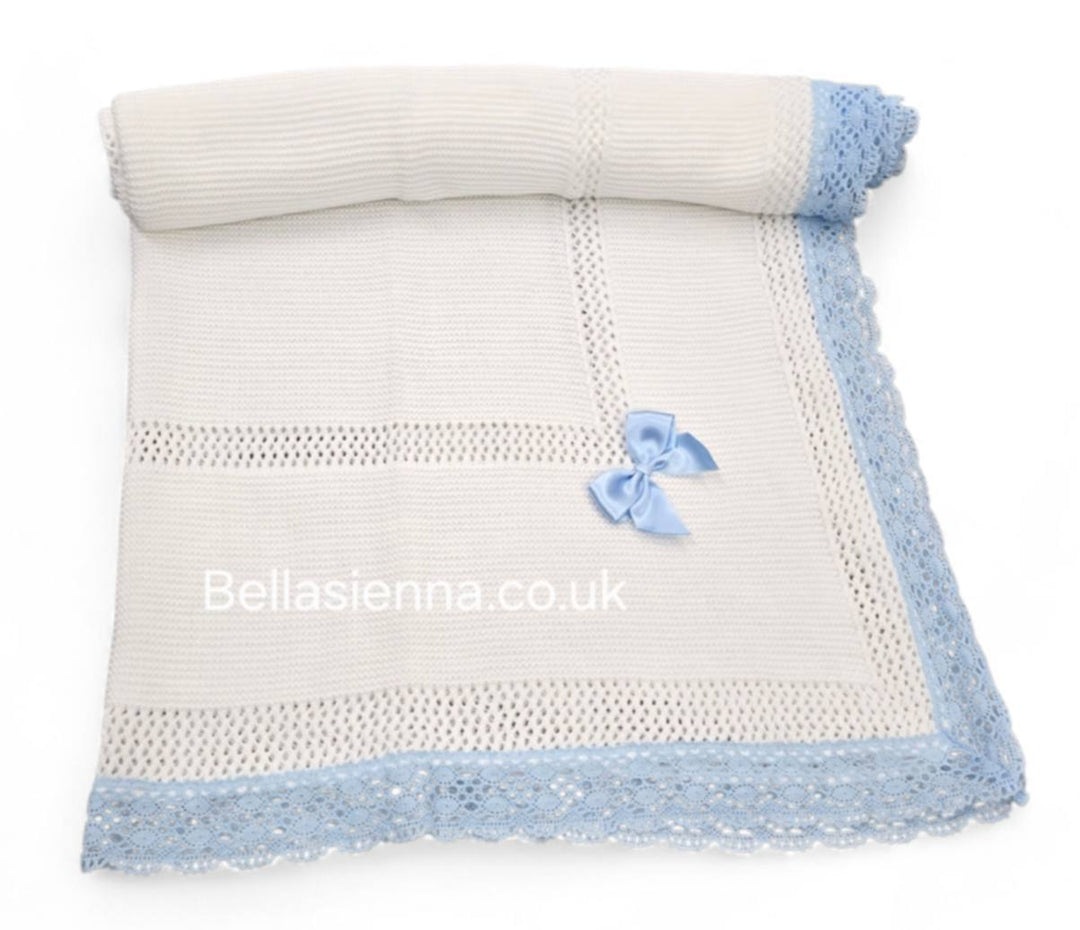 Bella Sienna White With Blue  Lace Fine Knitted Luxury Shawl - 3468