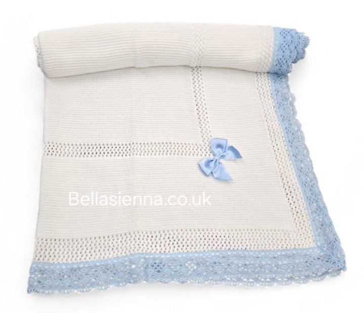 Bella Sienna White With Blue  Lace Fine Knitted Luxury Shawl - 3468