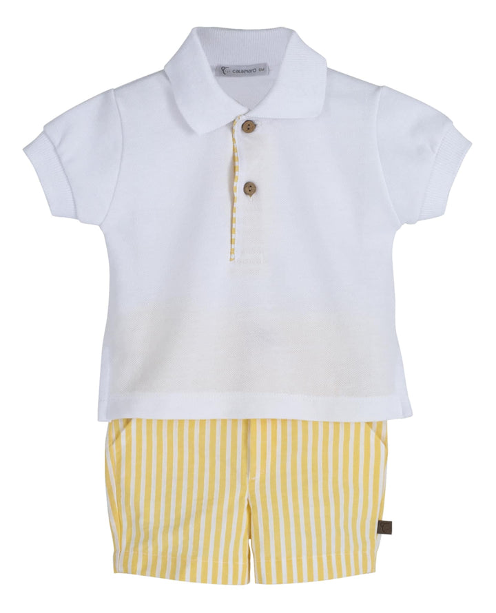 Calamaro Boys Lemon & White Striped Shorts & T-shirt Set - 11111