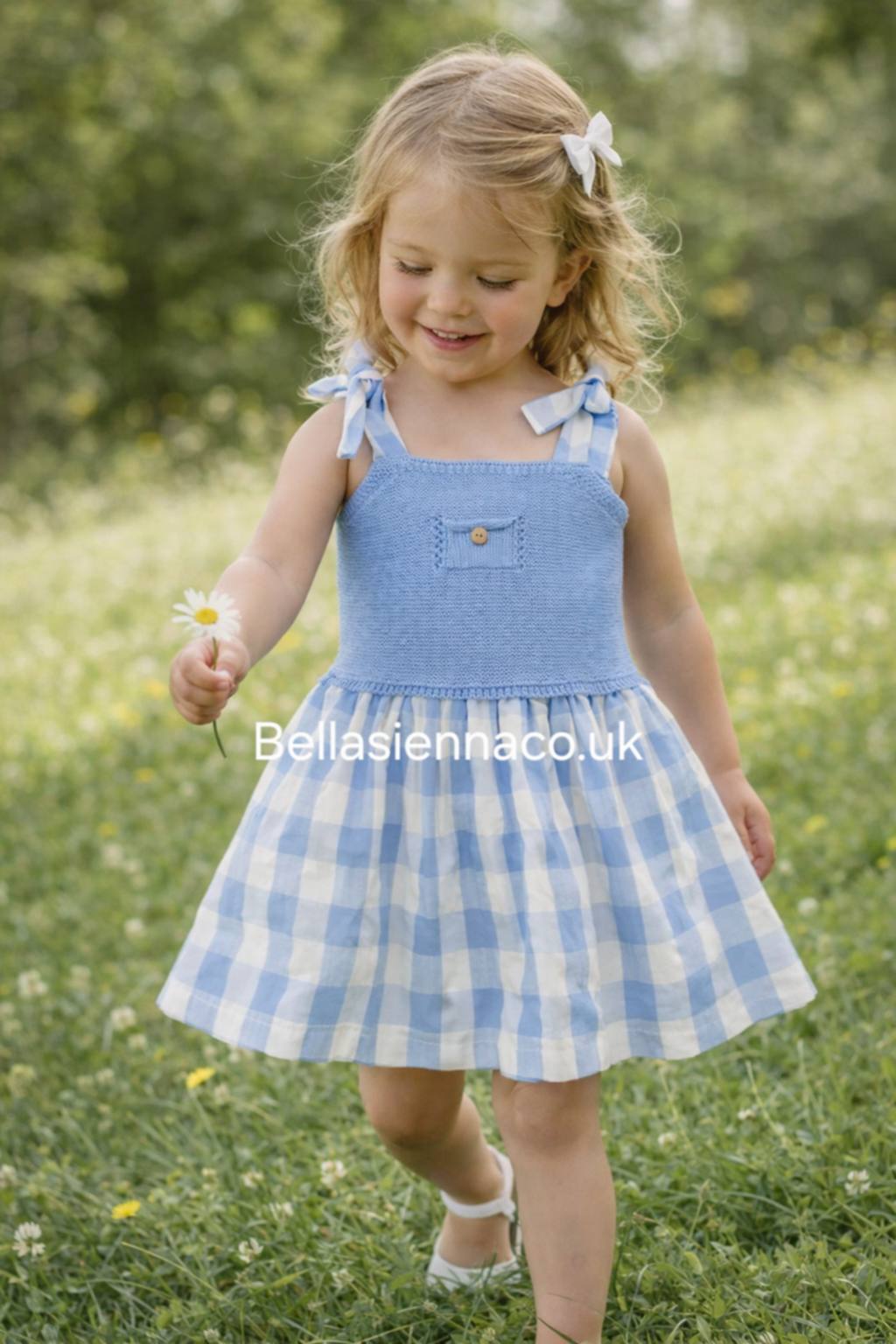 Mac ilusion Girls Blue Check Summer Sun  Dress 8533