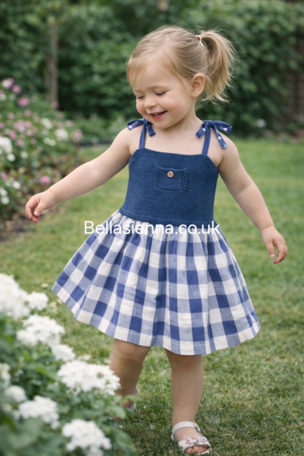 Mac ilusion Baby Girls Navy Blue Check Sun Dress 8533