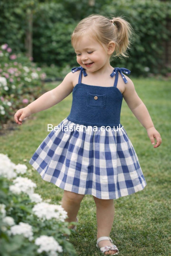 Mac ilusion Baby Girls Navy Blue Check Sun Dress 8533