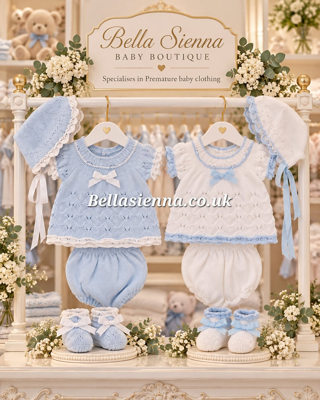 Mac ilusion Newborn Baby Girls Four Piece Fine Knitted Outfit White & Blue - 7228