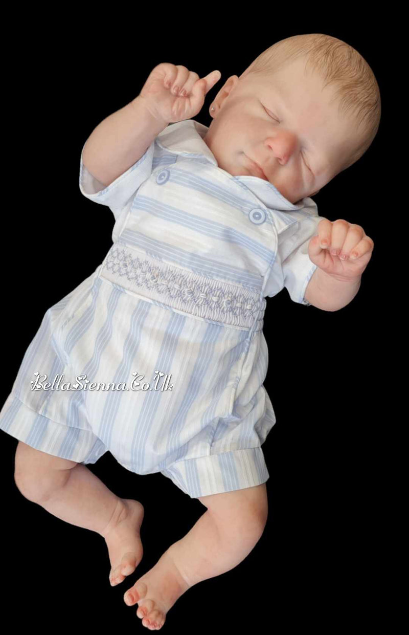 Pretty Originals Boys Blue & White Hand Smocked Outfit - MT02405