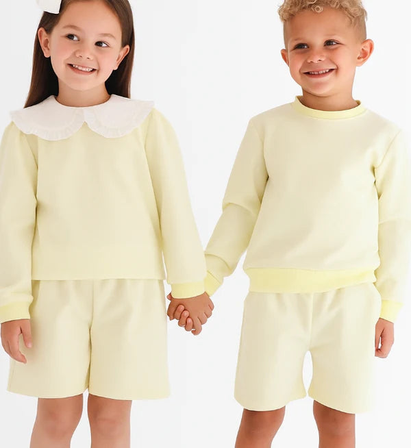 Harris Kids "Enzo" Boys Plain Jumper & Shorts Set - Lemon