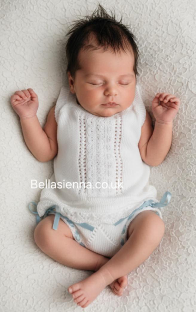 Mac ilusion Two Piece Knitted Vest & Jam Pants Set - 8862 - White/Blue/Green