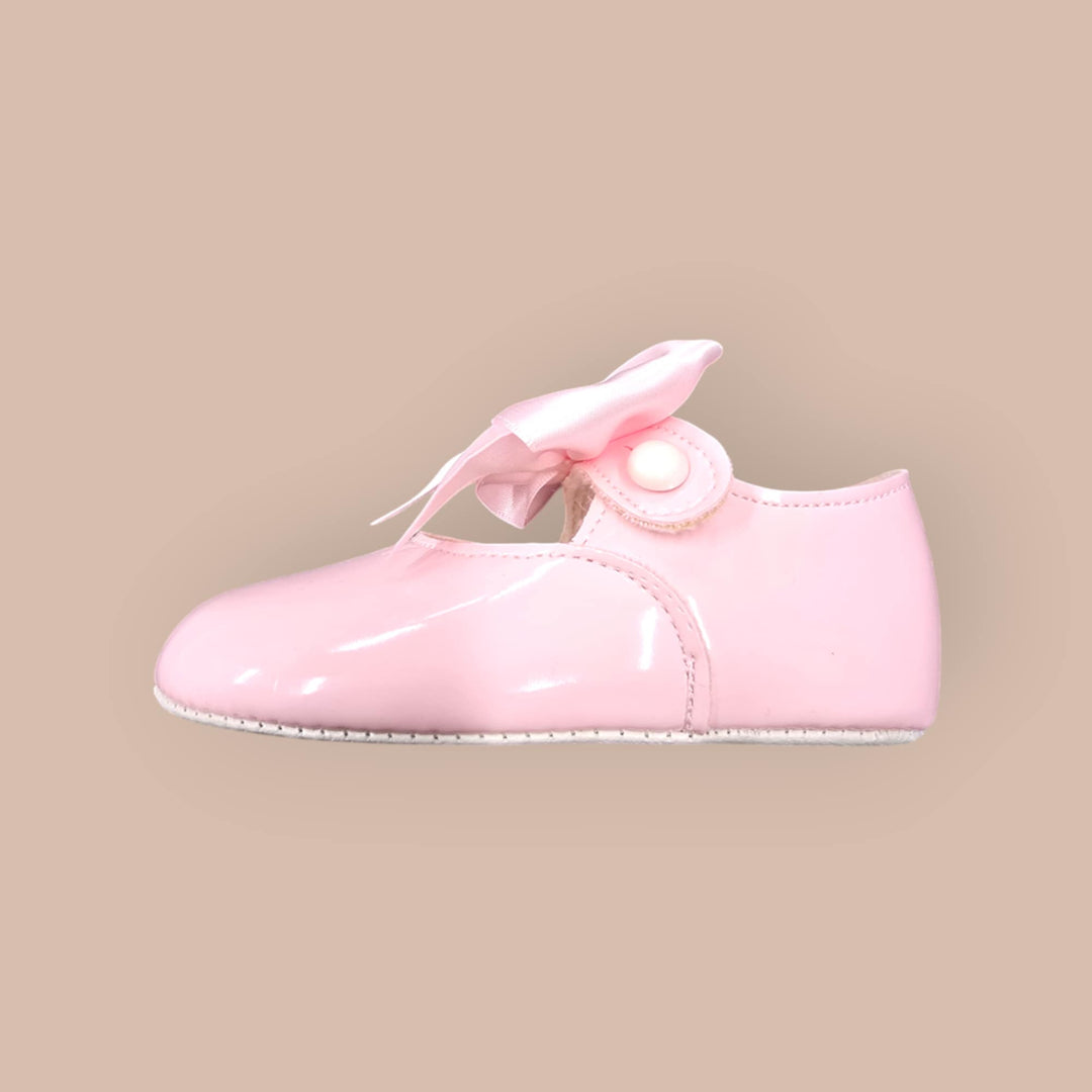 Baypods Baby Pink Patent Pram Bow Shoes