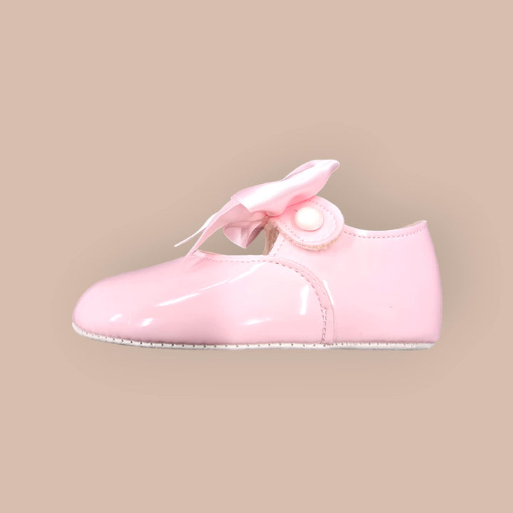 Baypods Baby Pink Patent Pram Bow Shoes