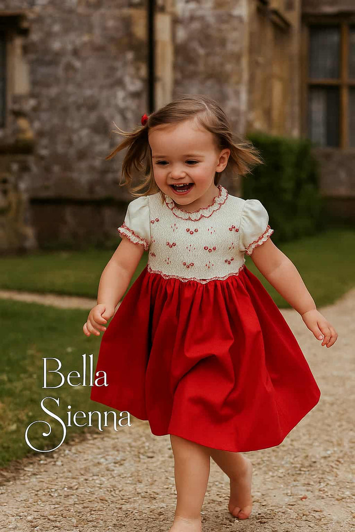 Pretty Originals Cream & Red Smocked Dress MT01107