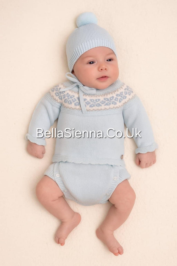 Juliana Unisex Baby Blue Knitted Three Piece Pom Pom  Set J760