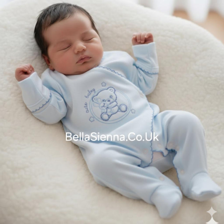 Sofia "Pajac Bobo" Blue 100% Cotton Babygrow - Sleepsuit With Built In Mittens