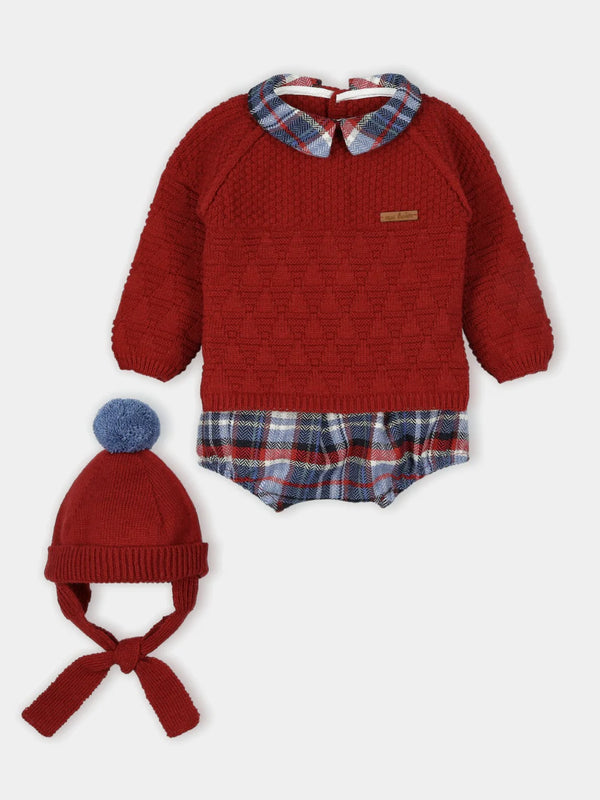 Mac ilusion Baby Boys Three Piece Knitted Outfit - - Current Red 9032