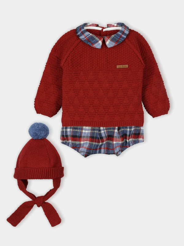 Mac ilusion Baby Boys Three Piece Knitted Outfit - 9032 - Current Red