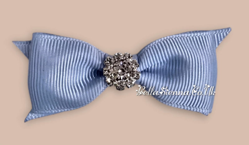 Bowtique London 2 Inch Blue Grosgrain Small Size Hair Bow With Diamanté Centre