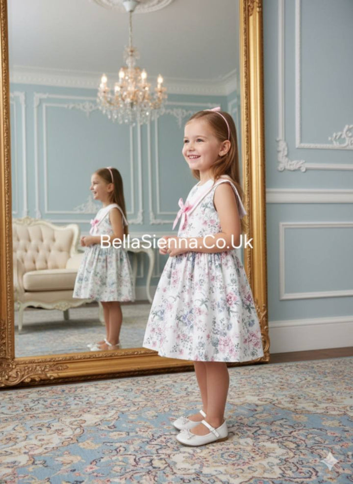 Miranda Girls Floral Dress With Pink Bow - 0252/V