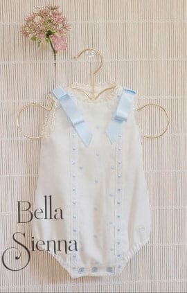 Dolce Petit Unisex Ivory & Blue Smocked Romper With Bows - 2013