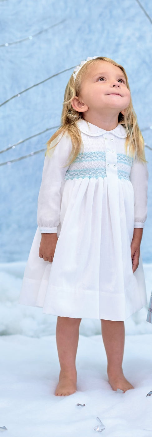 Sarah Louise Ivory & Mint Smocked Dress - 012482