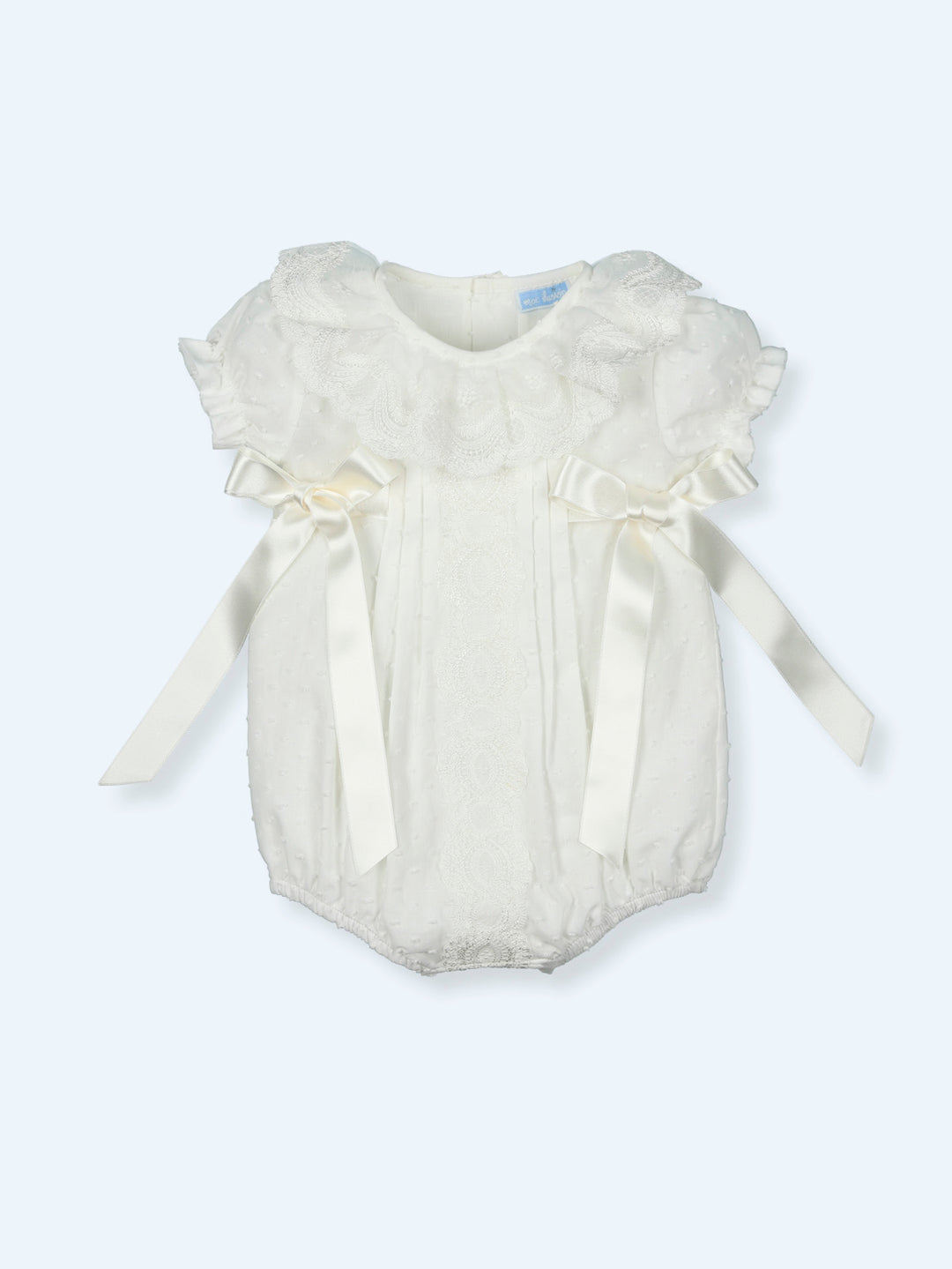 Mac Ilusion Ivory Romper With Lace Detail & Matching Bonnet - 9358