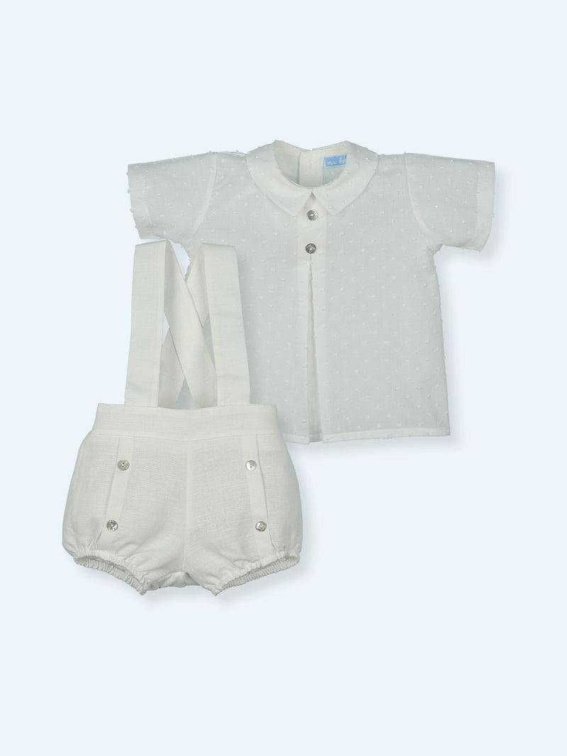 Mac ilusion Boys Shirt & Ivory Linen Shorts With Straps - 9363