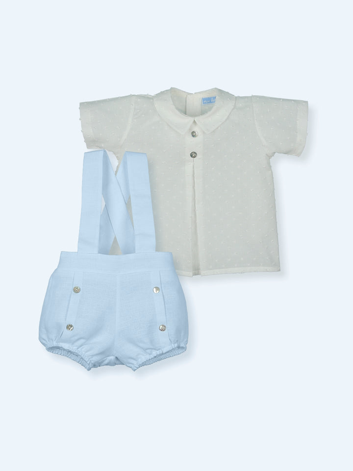 Mac ilusion Boys Shirt & Blue Linen Shorts With Straps - 9363