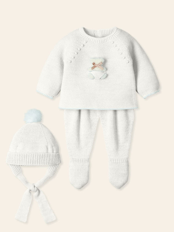 Mac ilusion Unisex Three Piece Blue Knitted Teddy Bear Set - 9405 - Crudo