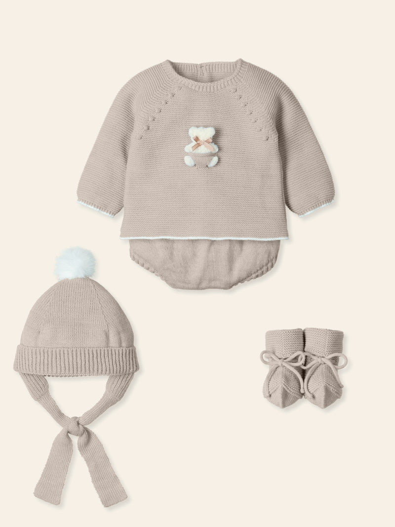 Mac ilusion Unisex Four Piece Blue Knitted Teddy Bear Set - 9428 - Walnut
