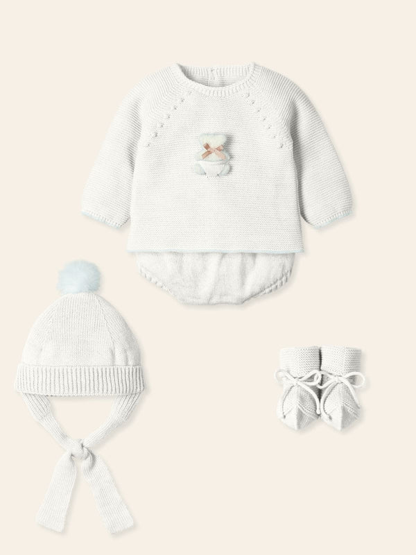 Mac ilusion Unisex Four Piece Ivory Knitted Teddy Bear Set - 9428 - Crudo
