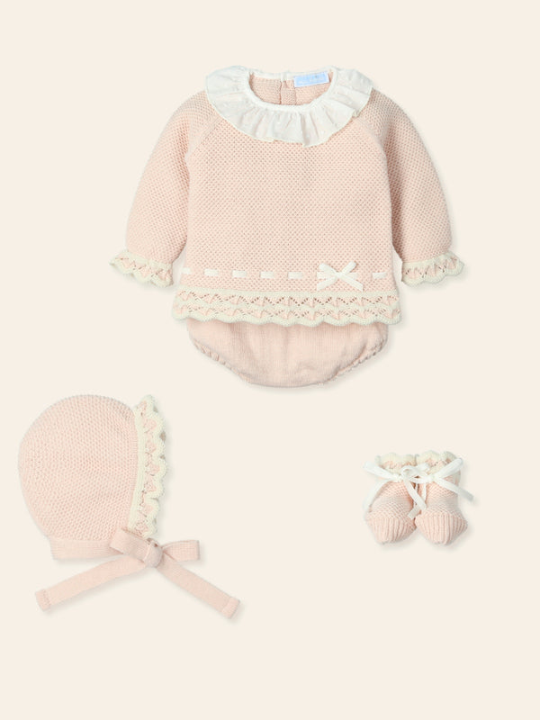 Mac ilusion Girls Nude Pink & Ivory Four Piece Knitted Set - 9431