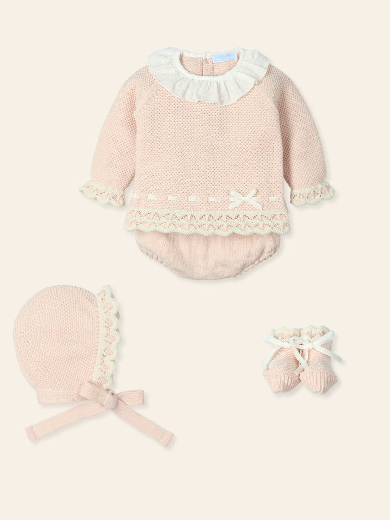 Mac ilusion Girls Nude Pink & Ivory Four Piece Knitted Set - 9431