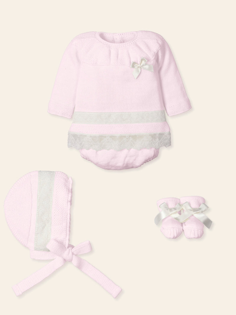 Mac ilusion Girls Four Piece Knitted Set With Lace Detail - 9443 - Rosa Pink