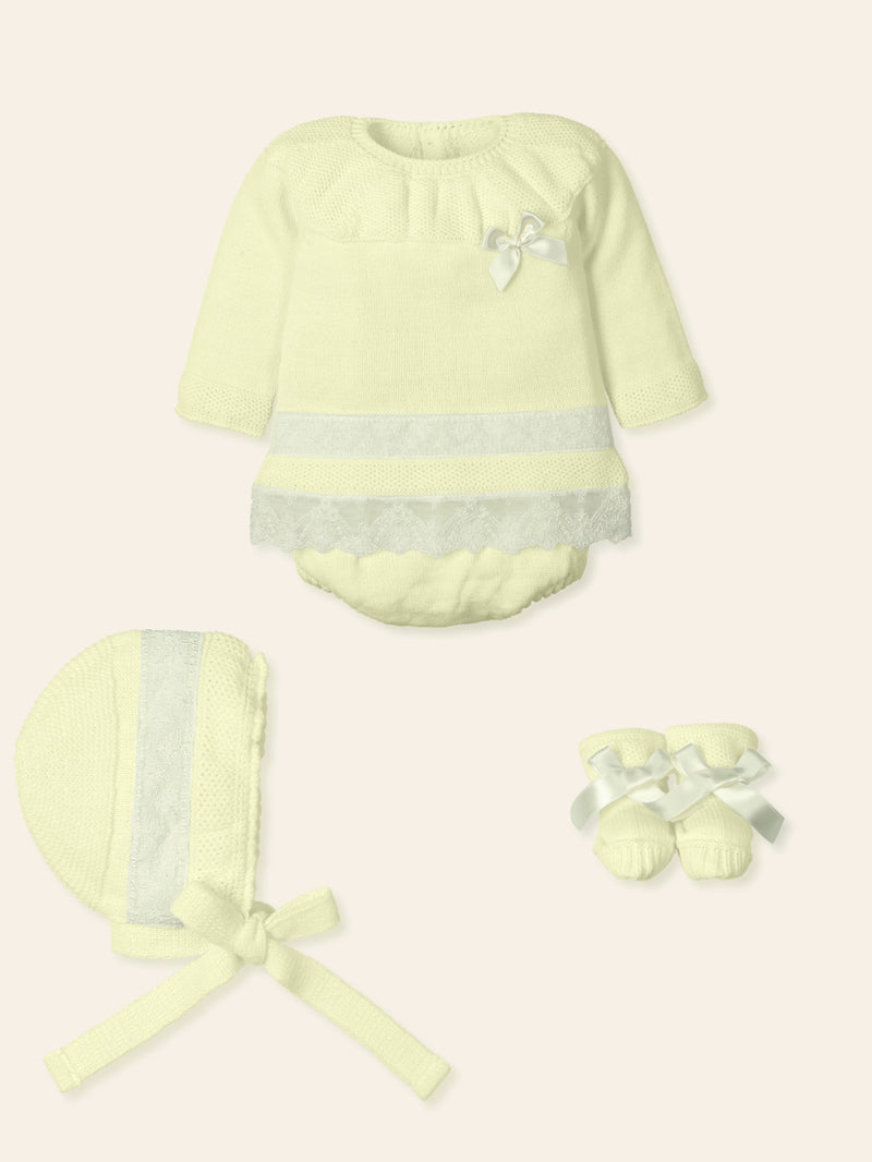 Mac ilusion Girls Lemon Four Piece Knitted Set With Lace Detail - 9443