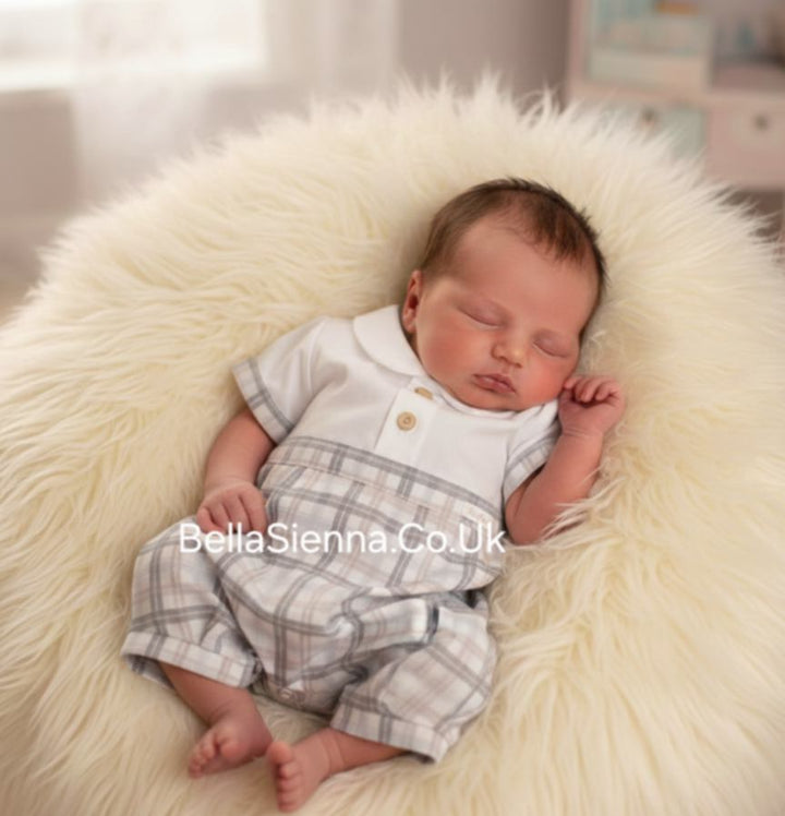Barcellino Baby Boys White Romper With Khaki & Beige Detail - 9582