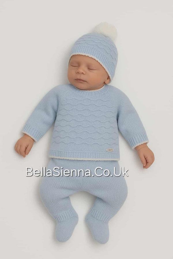 Boys Blue Three Piece Knitted Set With Hat - C7005